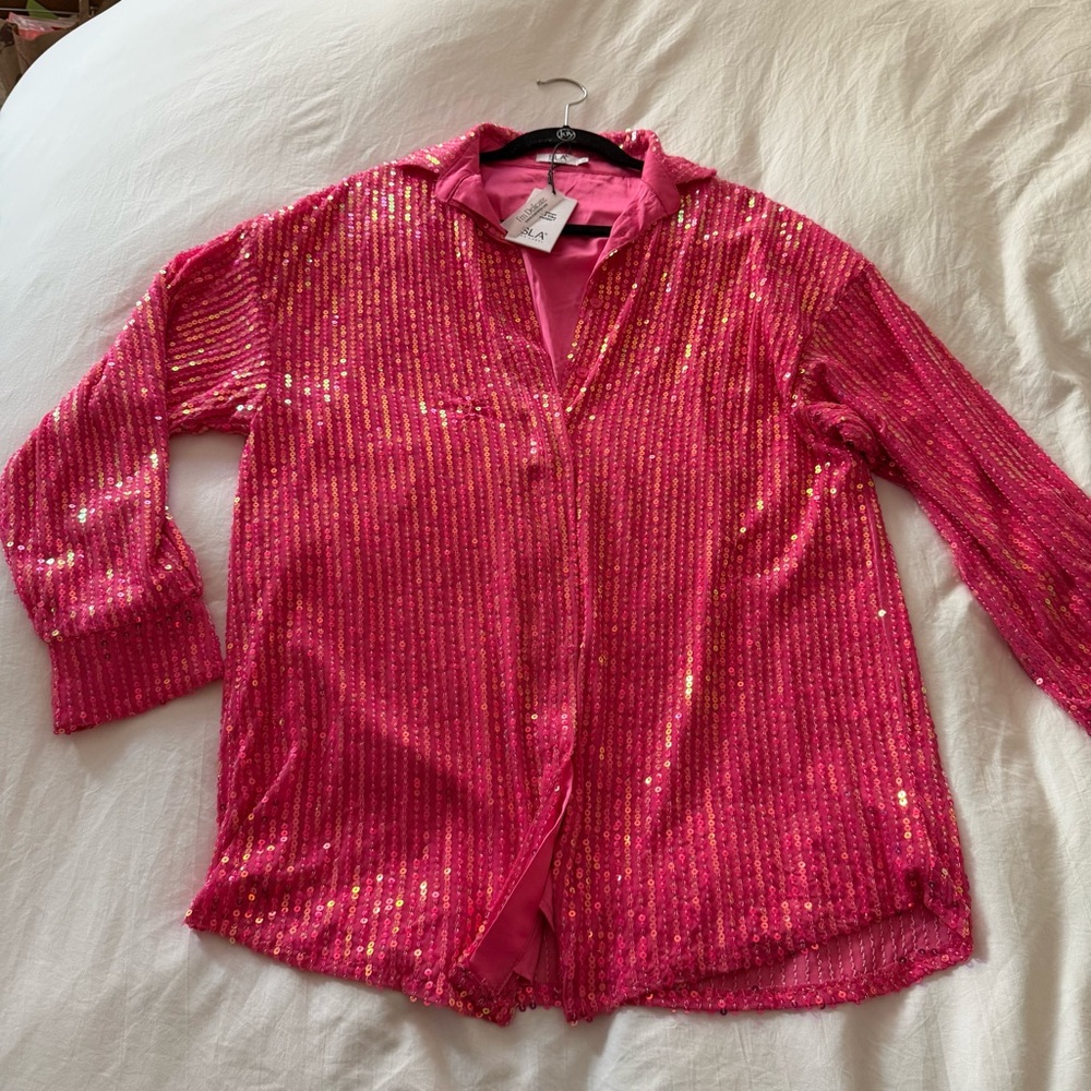 Sequin Long Sleeve Dress - Pink